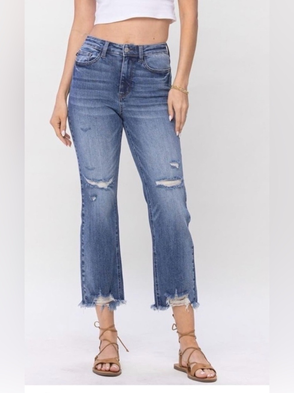 Judy Blue Destroyed Cropped Straight Leg Jeans Size 1/25